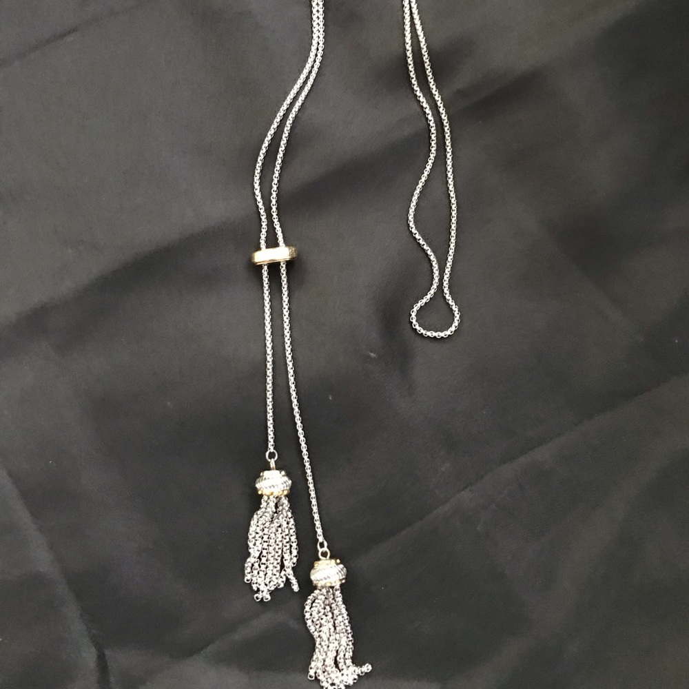 Long Silver Tassel Necklace